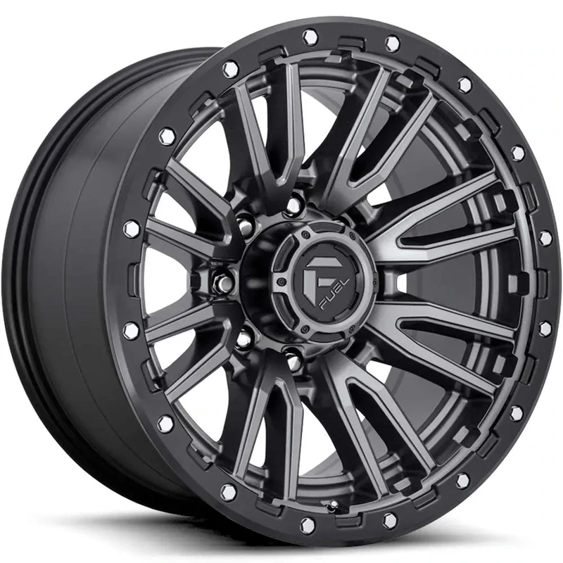 4-Fuel Rebel 20x10 8X170 -18mm Matte Gunmetal Gray W/Black Simulated Beadlock  Wheels