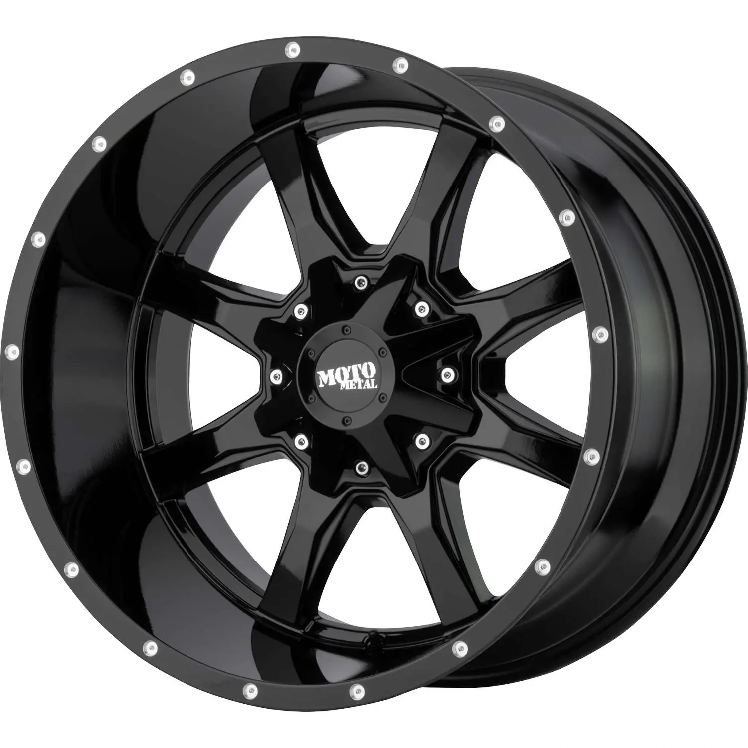 Moto Metal MO970 18x10 8X170 -24 Gloss Black with Milled Lip Dimples Wheels