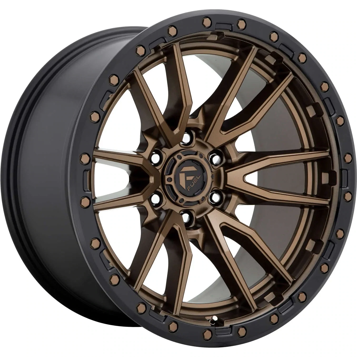 4-Fuel Rebel 20x10 6X135  -18mm Matte Bronze W Black Simulated Beadlock  Wheels
