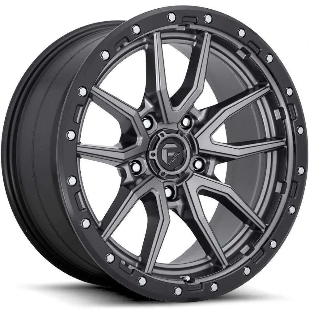 Fuel Rebel 17x9 5X5 -12 Matte Gunmetal Gray with a Black Simulated Beadlock Wheel