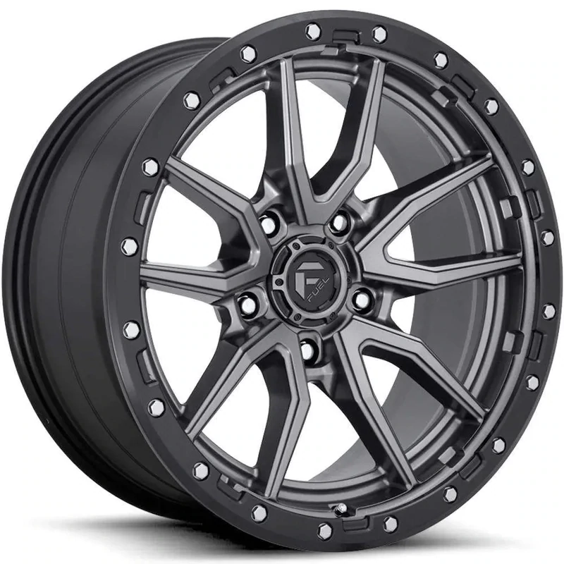 Fuel Rebel 17x9 5X5 -12 Matte Gunmetal Gray with a Black Simulated Beadlock Wheel