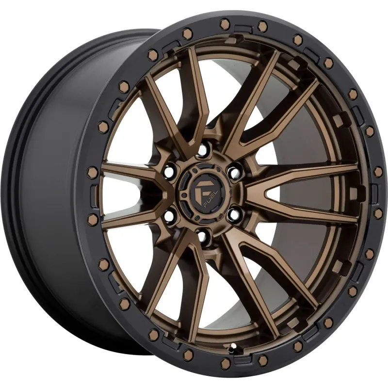 Fuel Rebel 22x10 6X5.5  6x139.7 -13 Matte Bronze with a Black Simulated Beadlock Wheels