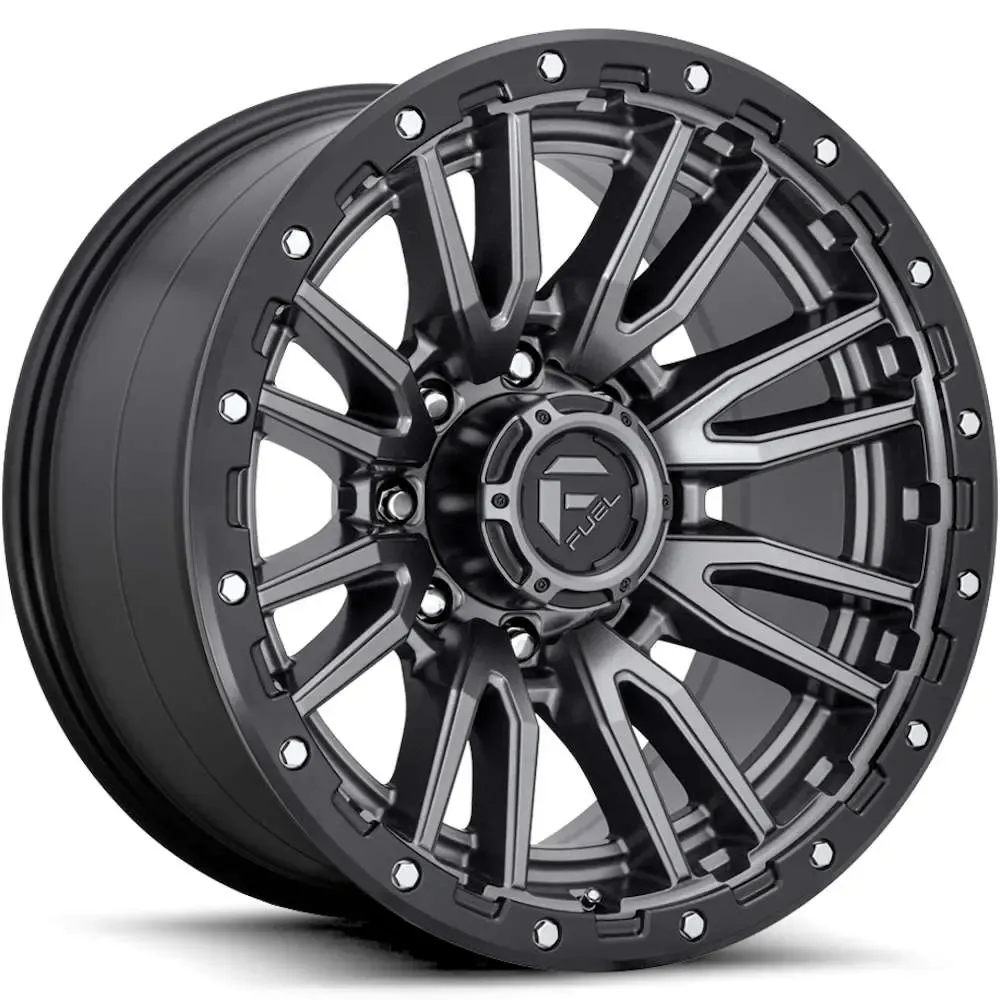 4-Fuel Rebel 20x10 8X180 -18mm Matte Gunmetal Gray with Black Simulated Beadlock Wheels