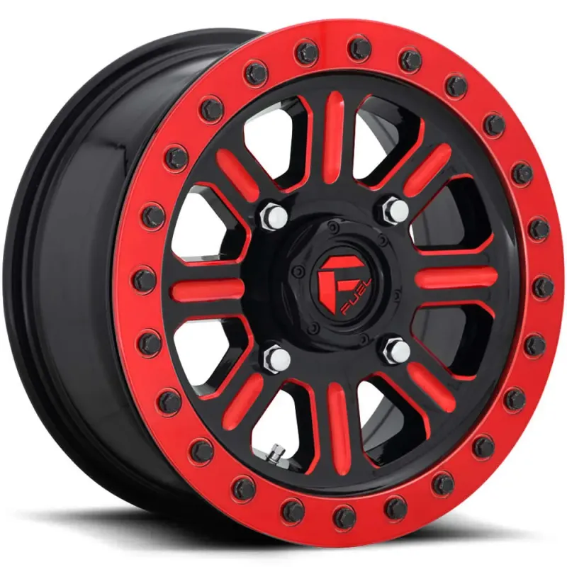 4-Fuel UTV D911 Hardline 15x7 4x156 +38mm Black with Red Milled Spokes and a Real Beadlock Wheels
