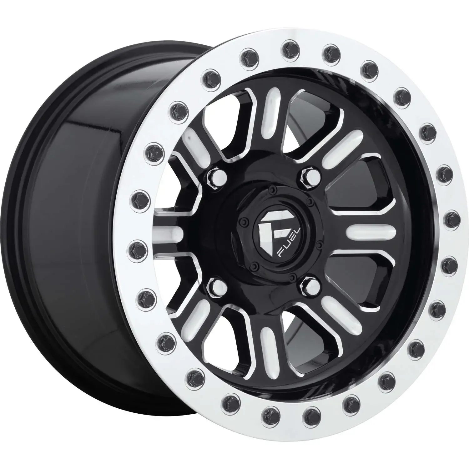 4-Fuel UTV D910 Hardline 15x7 4x156 +38mm Gloss Black with Milled Spokes and a Real Beadlock Wheels