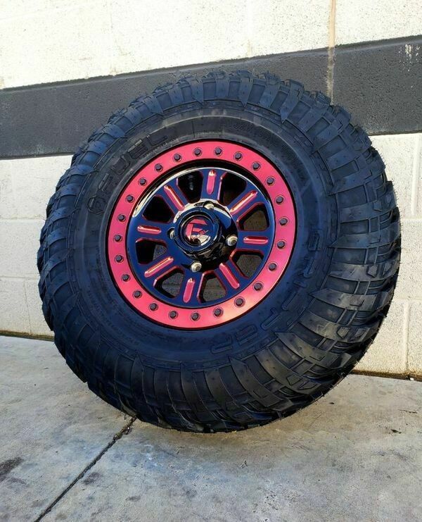 wheel & tire package Fuel Hardline Beadlock 15x7 4x136 4x137 Black W/Red Milled Spokes Wheels & EFX Gripper 32x10-15 Tires