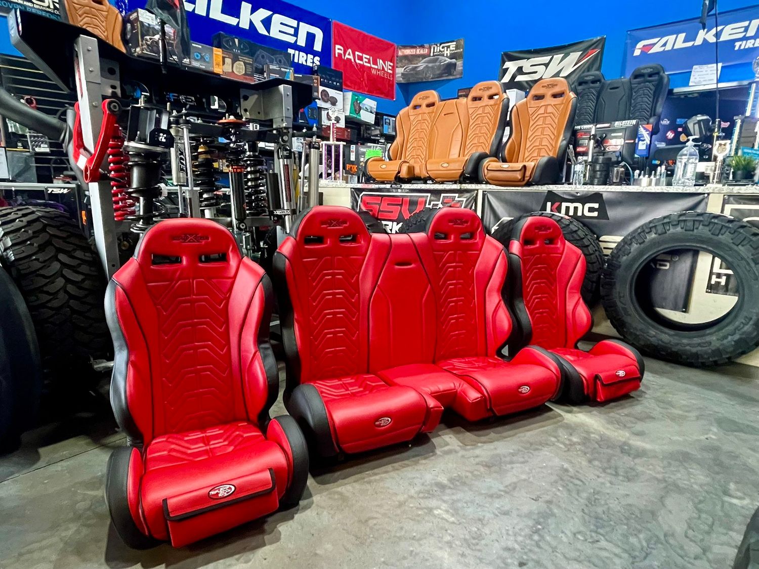 Triple X - Pro 2.0 Front Buckets Seats & 2.0 Rear Bench Red/ Black Trim 17-24 Can-Am Maverick X3 4-Door.