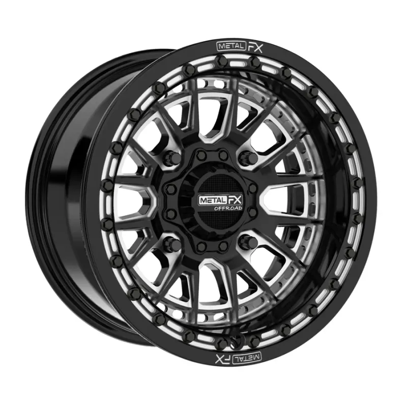 Metal FX Slayer Beadlock 15X8 4X156 0mm Gloss Black Contrast Cut Wheels