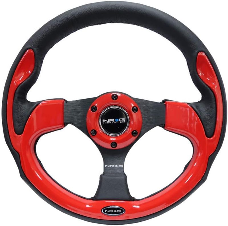 NRG Innovations Reinforced Steering Wheel- 320mm Sport Steering Wheel with Black Leather/Red Molded Trim