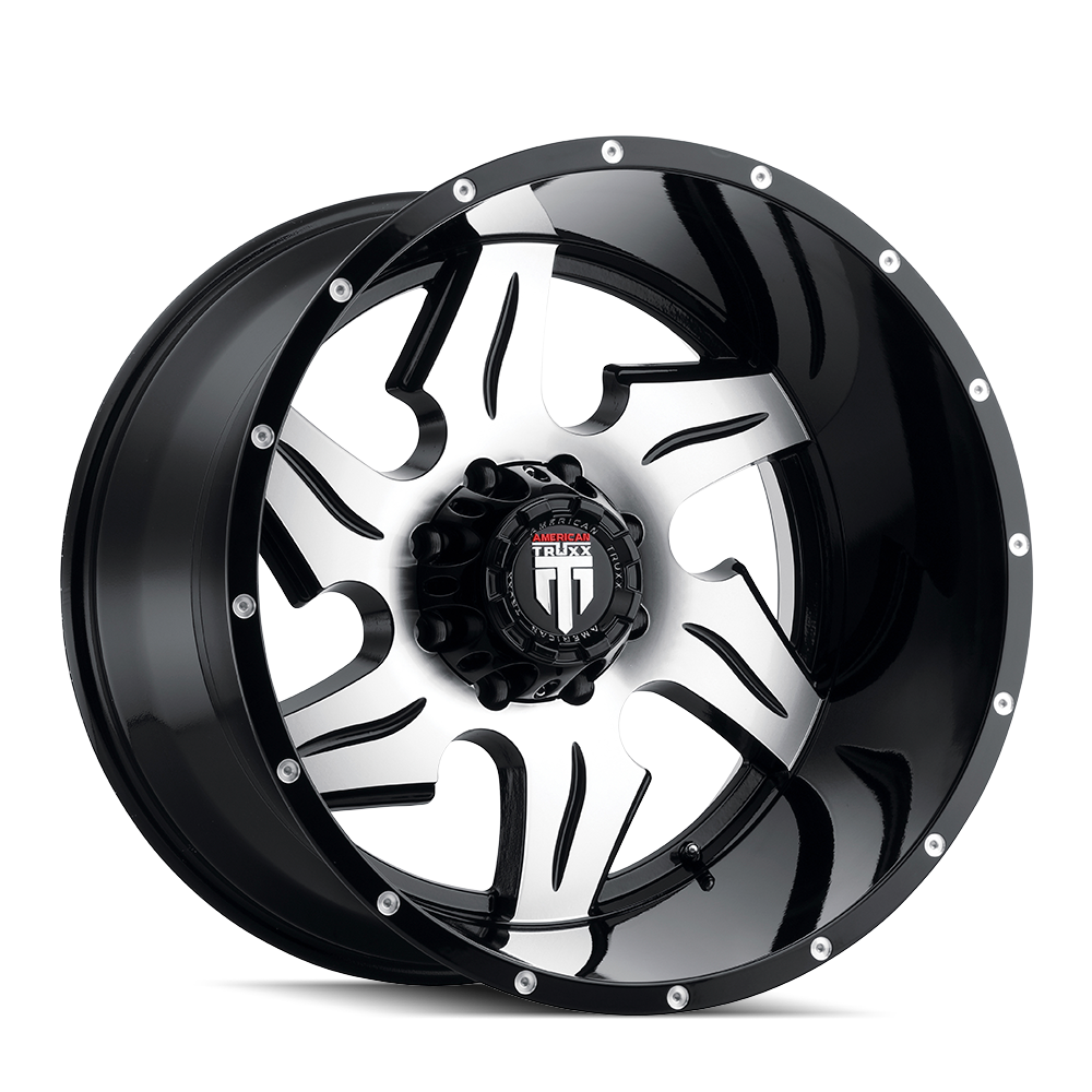 4-American Truxx Ninja AT163 22x14 6x139.7 -76mm Black Machined Face Wheels (on sale)