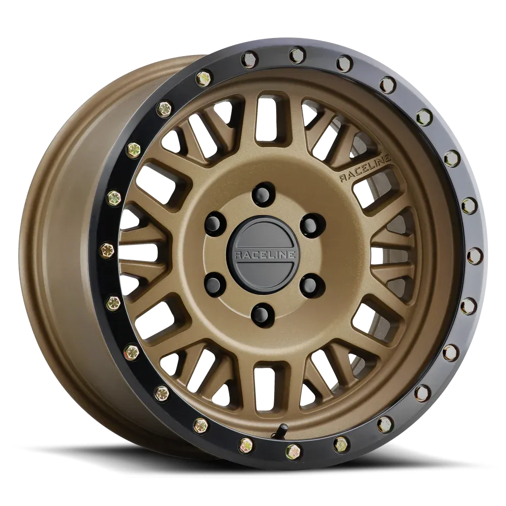 Raceline  Ryno 17x9 6x139.7 6x5.5 -12mm Bronze with a Black Simulated Beadlock