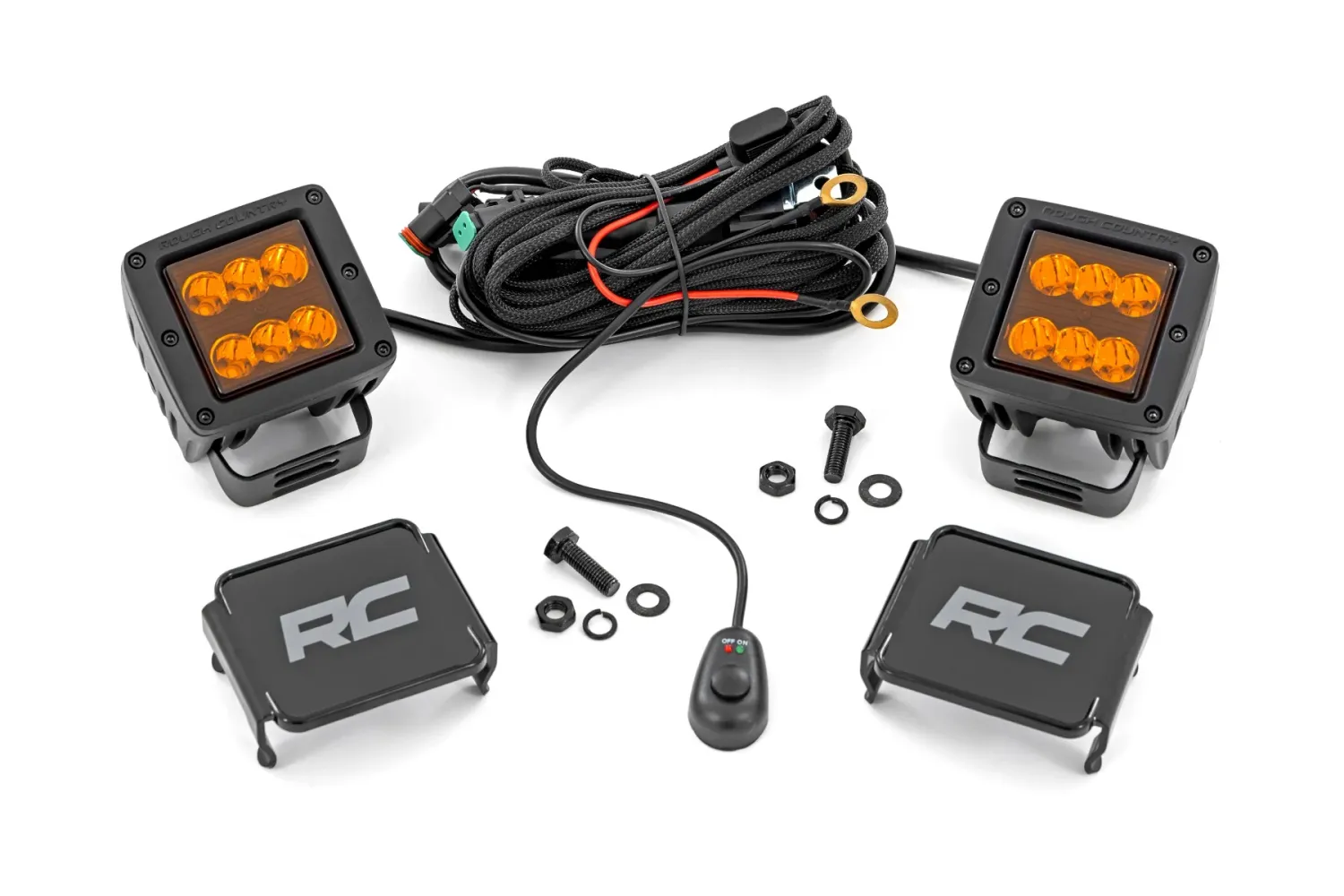 2 Inch LED Light Pods Spot Beam | Amber Lens | Square For: Truck Jeep UTV SXS