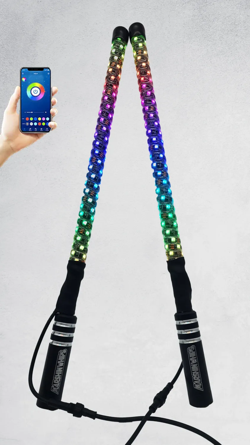 Marshin Whips 2811 RGB Multi-Color 2Ft /V2 Whips with Magnetic Base and Bluetooth Control Set