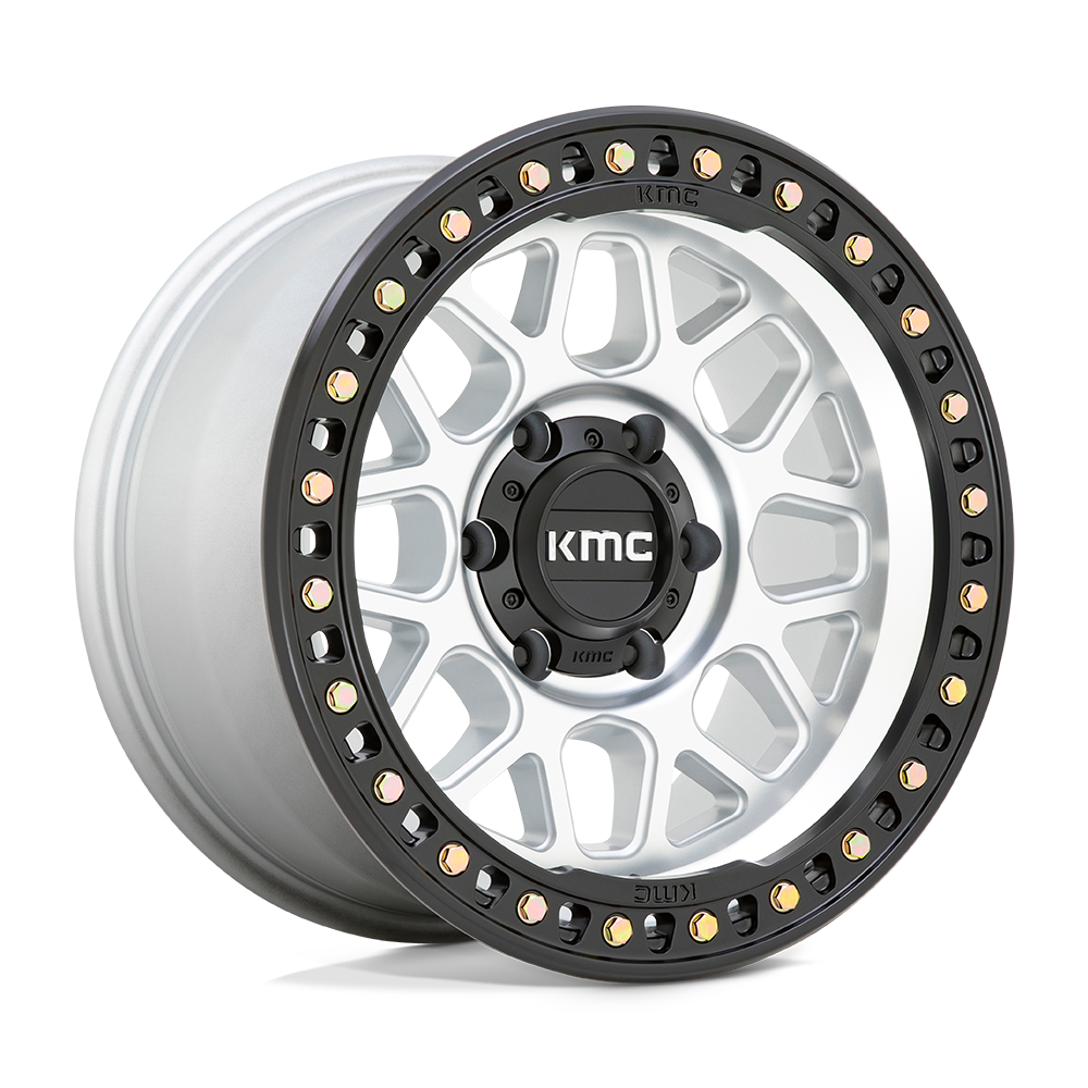 4-Kmc km549 17x9 6x135 +0 Machined with a Satin Black Simulated Beadlock Wheels