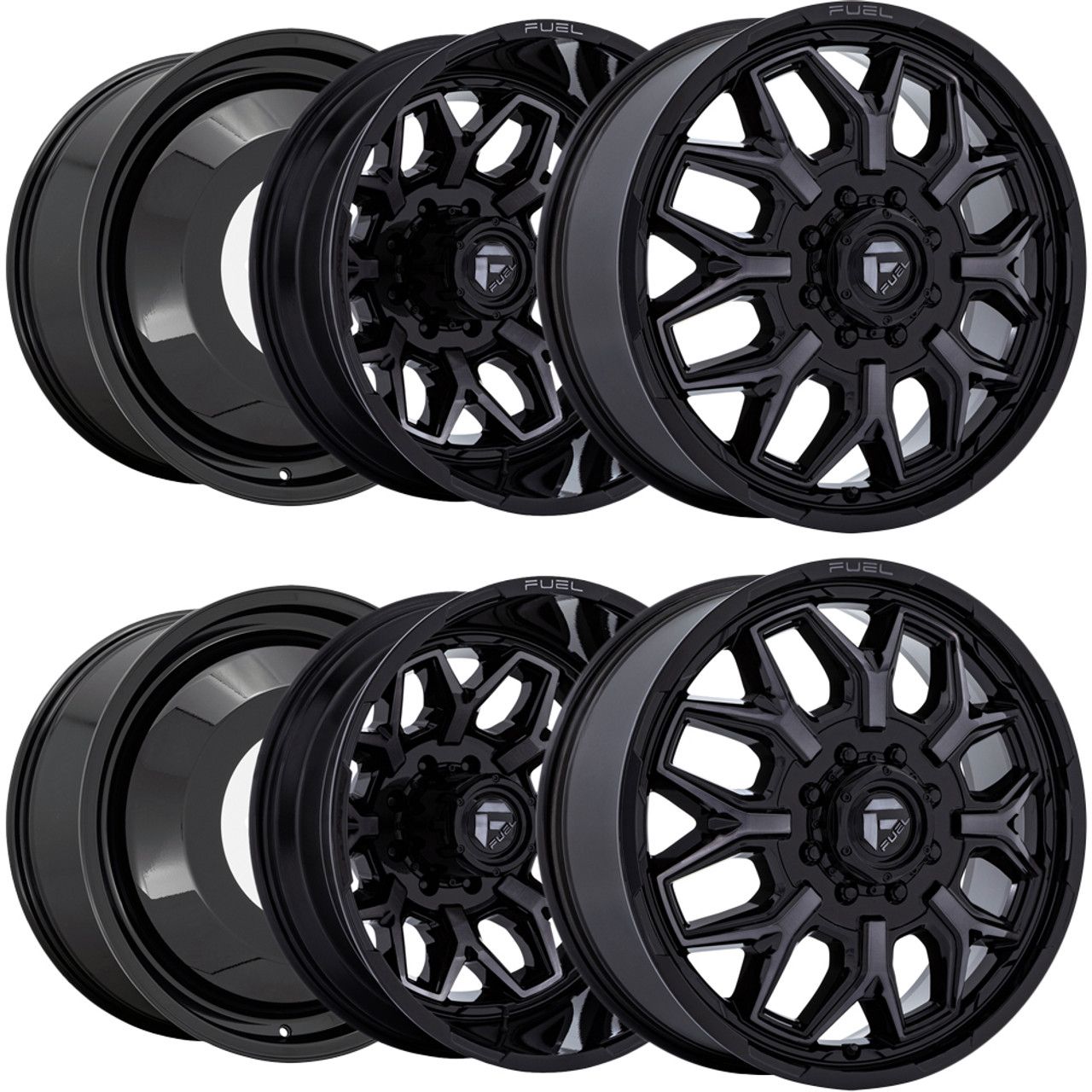 Fuel D875 Flux Dually 20x8.25 8X210 Gloss Black Brush-FC Gray Tint Wheels (Set of 6)