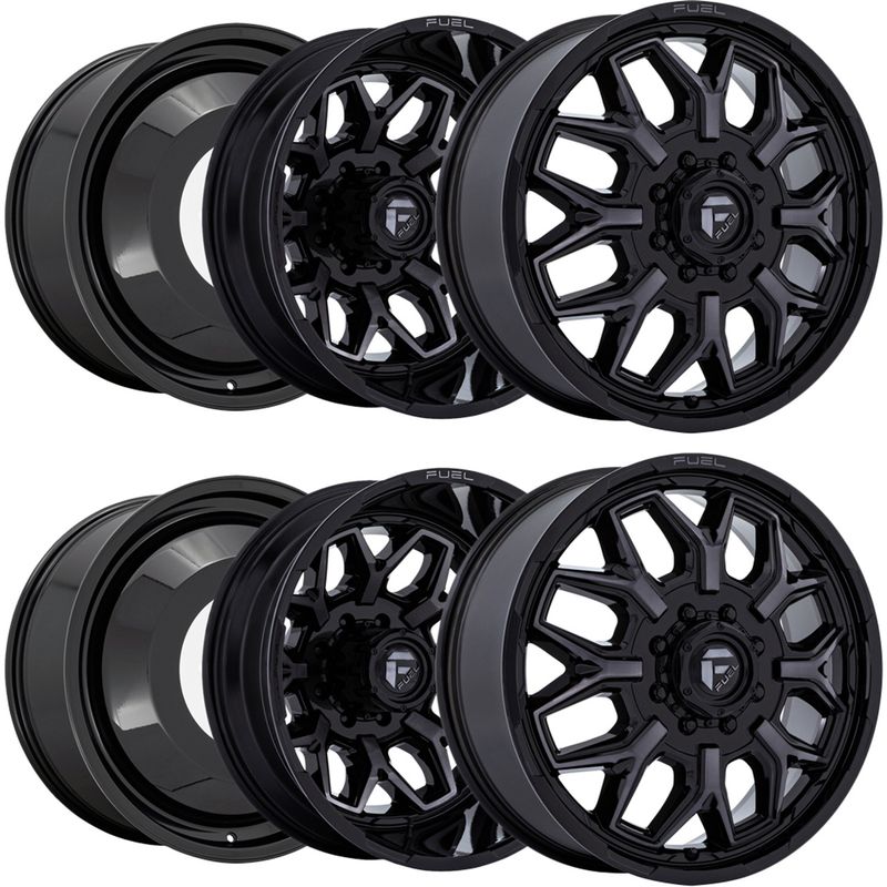 Fuel D875 Flux Dually 20x8.25 8X210 Gloss Black Brush-FC Gray Tint Wheels (Set of 6)