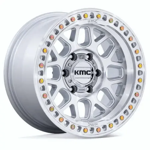 KMC GRS 17x9 5X5 5X127  -12mm Gloss Silver W/Machined Spoke Faces and a Simulated Beadlock Wheels