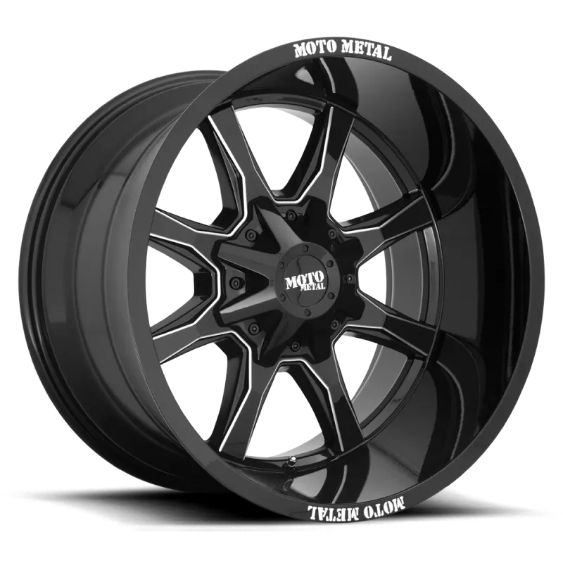 4-Moto Metal MO970 20X10 8X6.5 8X165.1 -18mm Gloss Black W/Milled Spoke Lip Wheels