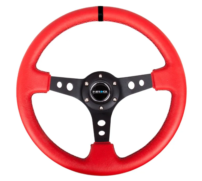 Nrg Innovations 350MM 3" Deep Dish With Holes Red Leather Black Center Black Mark Steering Wheel