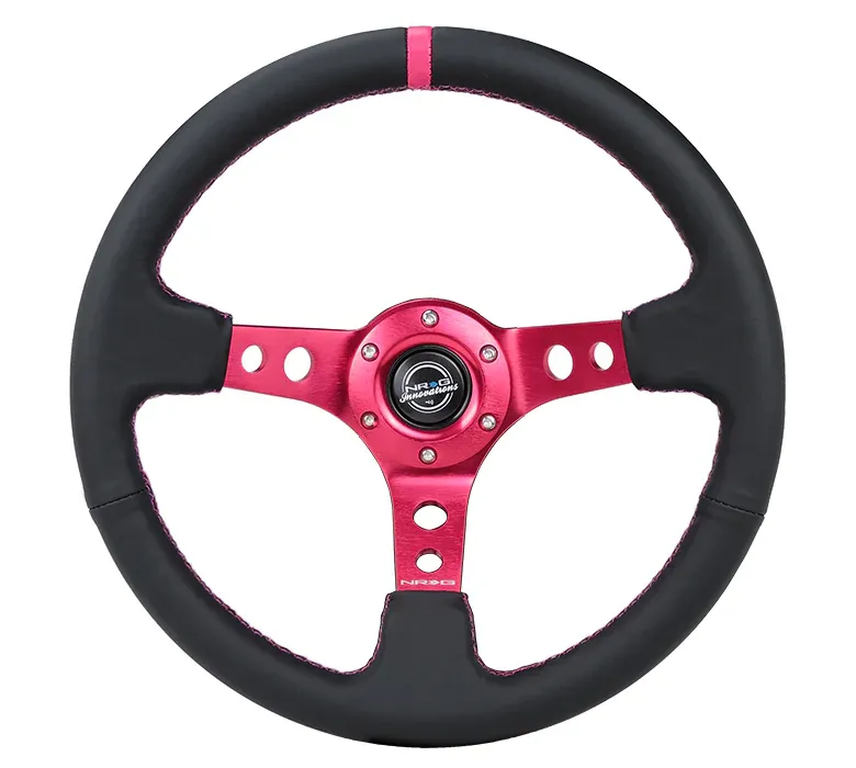 Nrg Innovations 350MM 3" Deep Dish With Holes Leather Black/Fushia Steering Wheel