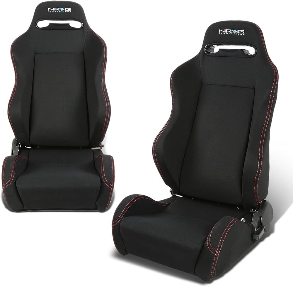 NRG Innovations Black Red Stitching Reclinable Type R Racing Seats (pair)