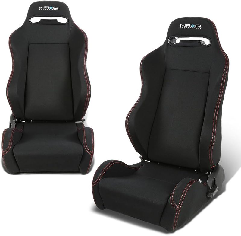 NRG Innovations Black Red Stitching Reclinable Type R Racing Seats (pair)