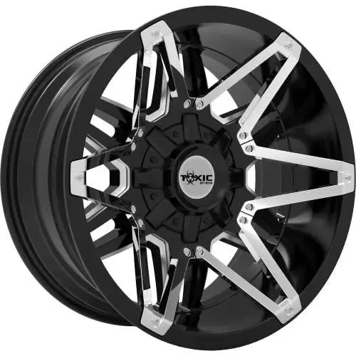 4-Toxic Shok C101 20X9 6X139.7 0MM Gloss Black Milled & Chrome Inserts Wheels