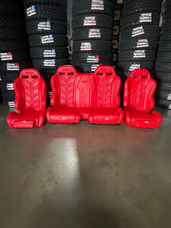 Triple X - 2.0 Premium Front Bucket Seats & Rear Bench All Red 17-25 Can-Am Maverick X3 4-Door.