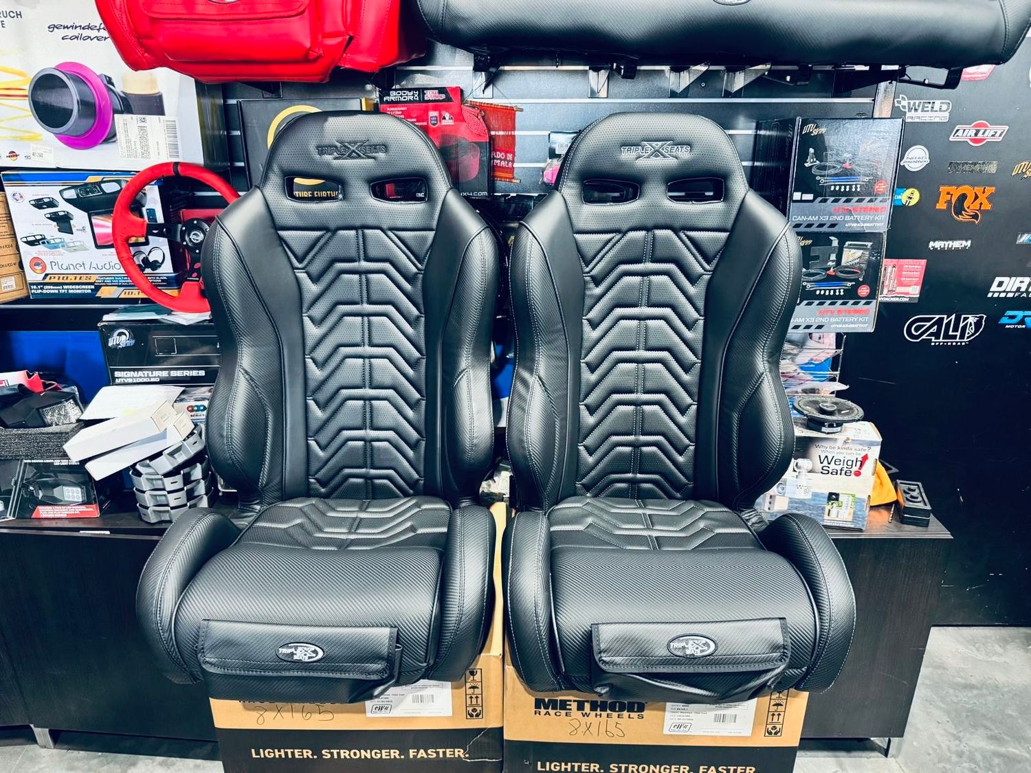 triple X 2.0 Front Bucket Seats All Black Grey Stitching Color Seats for 17-25 Can-Am X3 (Pair)