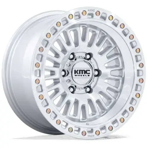 KMC KM554 AZTEC 17x8.5 6X5.5 6X139.7 +0 Gloss Silver W/Machine Spoke Faces Wheels