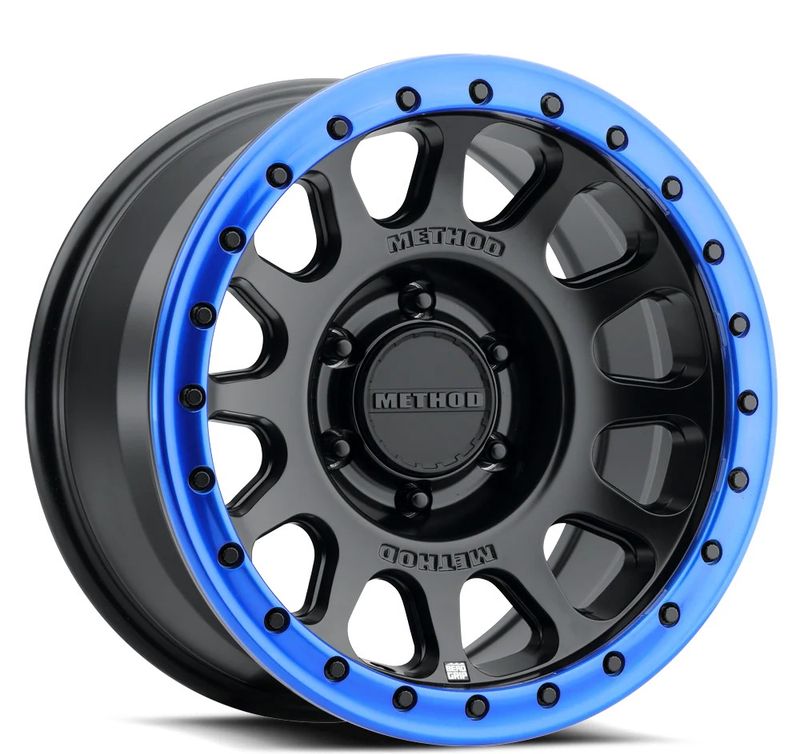 4-Method Race MR709HD 17x8.5 6X5.5 6X139.7 ET0 Matte Black Blue Ring Wheels