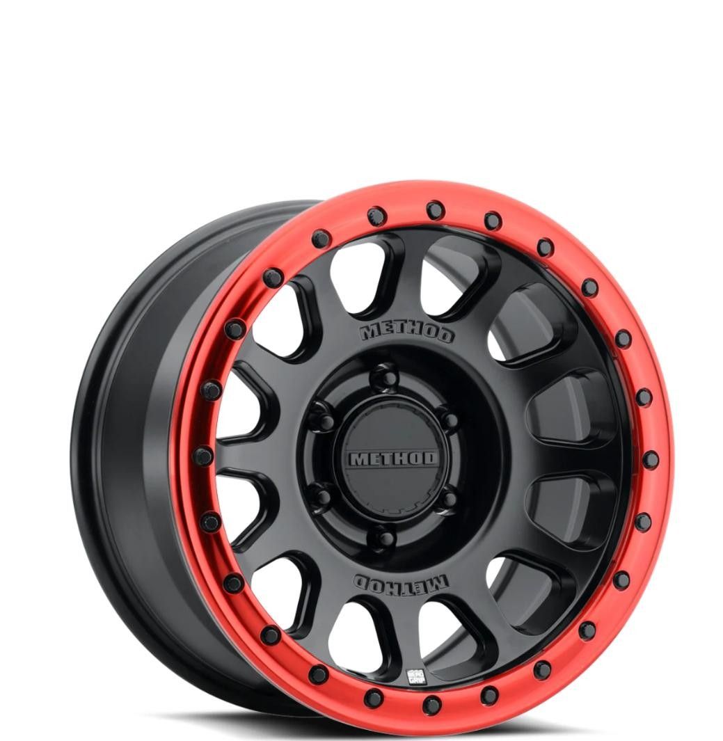 4-Method Race MR709HD 17x8.5 6X5.5 6X139.7 ET0 Matte Black Red Ring Wheels