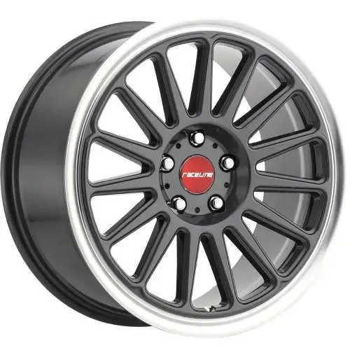 Raceline Grip 315G 18x8.5 5x100 +35 Gloss Gunmetal Gray W/Machined Lip Wheels