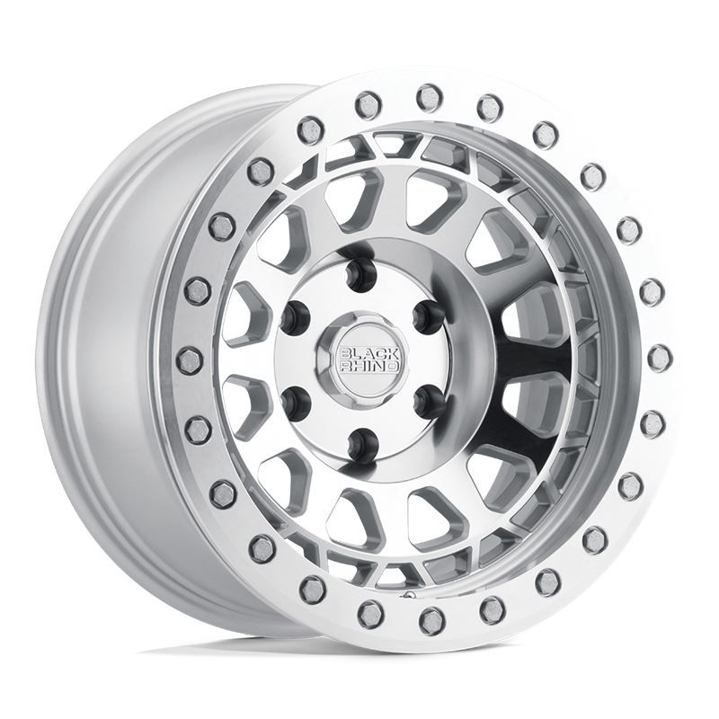 Black Rhino Primm 17x9 6x5.5 6x139.7 +0 Silver W/Mirror Face & Machined Ring Wheels