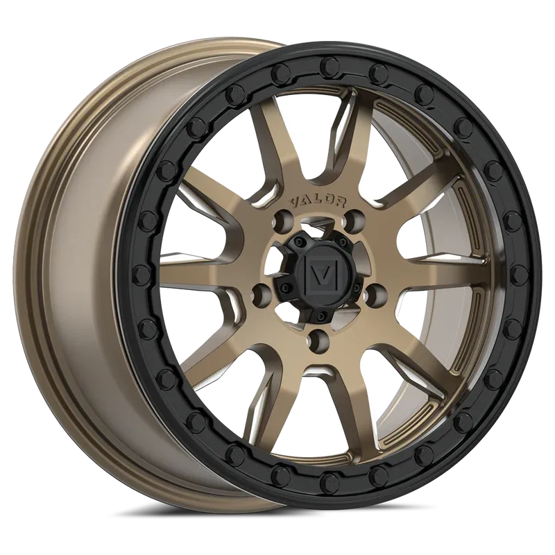 Valor V15 UTV Beadlock 15x7 5x4.5 5x114.3 +45 Satin Bronze Milled Wheels