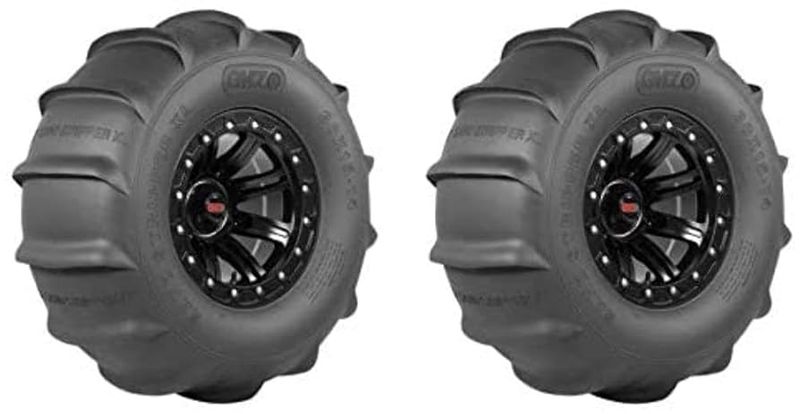 GMZ 14X10 4X136 4X137 Beadlock Wheels With 30X10R14 GMZ Sand Stripper XL Rear 14 paddle Tires