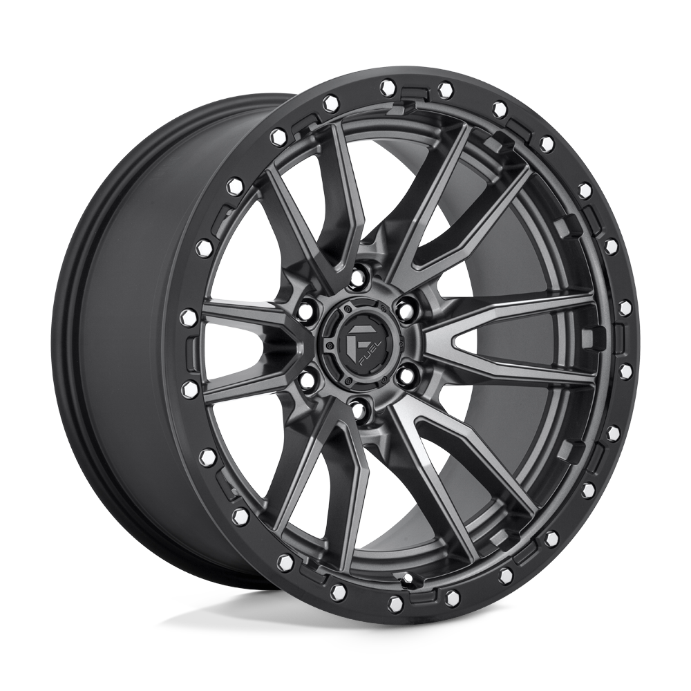 4-Fuel Rebel D680 20x10 6X139.7 -18mm Matte Gun metal/Black Bead Ring Wheels