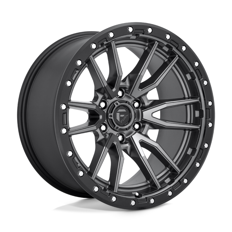 4-Fuel Rebel D680 20x10 6X139.7 -18mm Matte Gun metal/Black Bead Ring Wheels