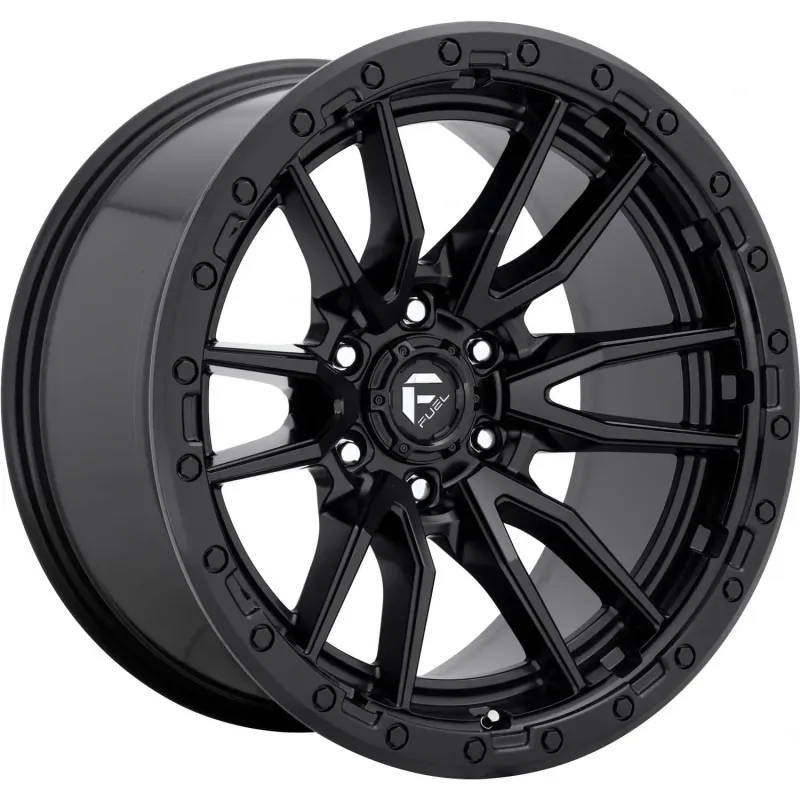 4-Fuel Rebel 20x10 6X139.7 6x5.5 -18mm Matte Black with a Simulated Beadlock Wheels