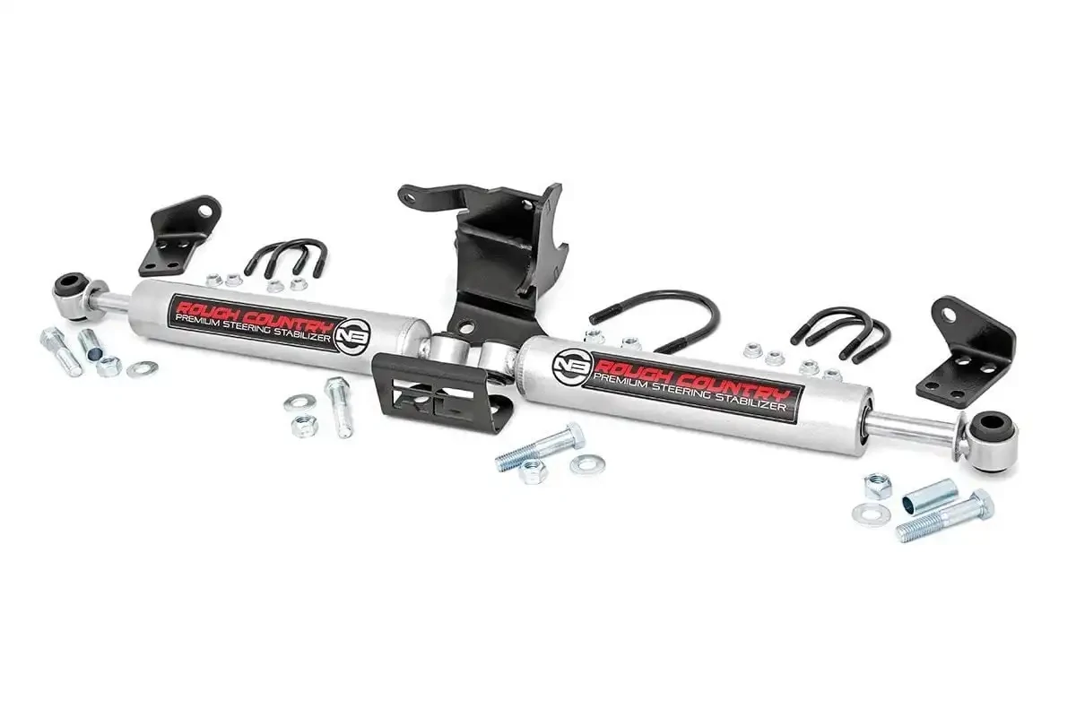 Rough Country N3 Steering Stabilizer Dual 2.5-8 Inch Lift 18-26 Jeep Gladiator JT/Wrangler JL Rough Country N3 Steering Stabilizer Dual 2.5-8 Inch Lift 18-26 Jeep Gladiator JT/Wrangler JL