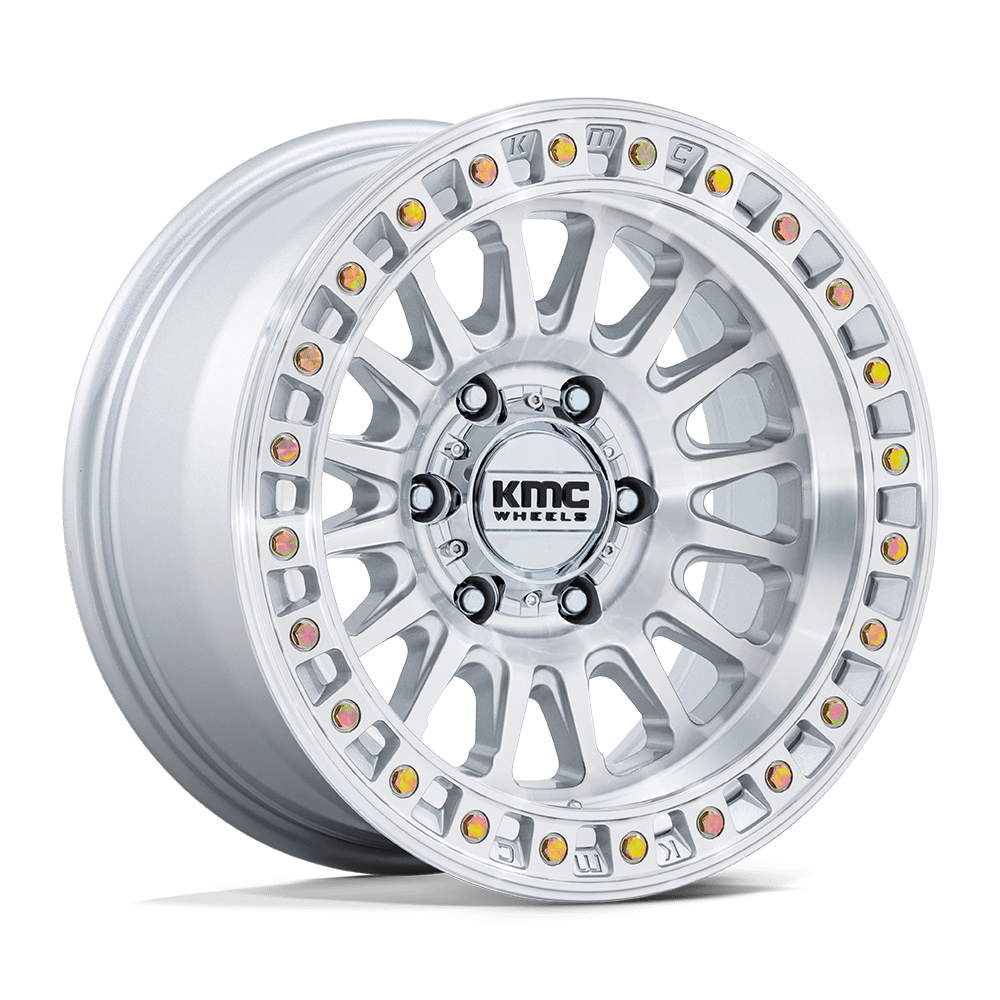KMC KM552 IMS 17x8.5 5X5 5X127  -10mm Gloss Silver W/Machined Face 5pc Wheels