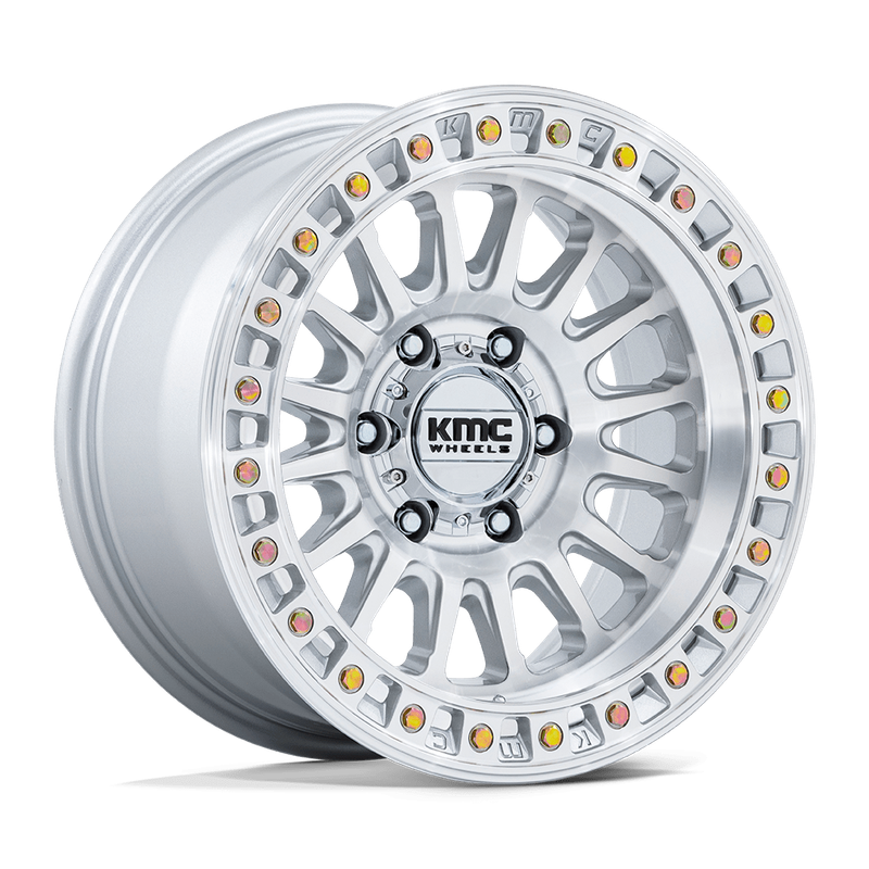 KMC KM552 IMS 17x8.5 5X5 5X127  -10mm Gloss Silver W/Machined Face 5pc Wheels