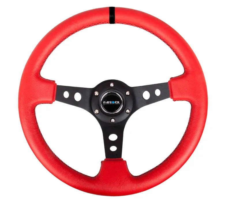 Nrg Innovations 350MM 3" Deep Dish With Holes Red Leather Black Center Black Mark Steering Wheel