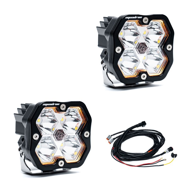 Baja Designs Squadron 2.0 Sport, Black Led Auxiliary Light Pod with Harness (pair)