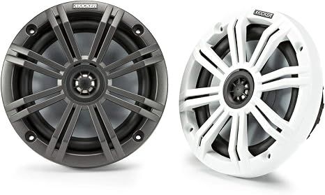 Kicker 6-1/2" marine speakers with charcoal and white grilles (Pair)