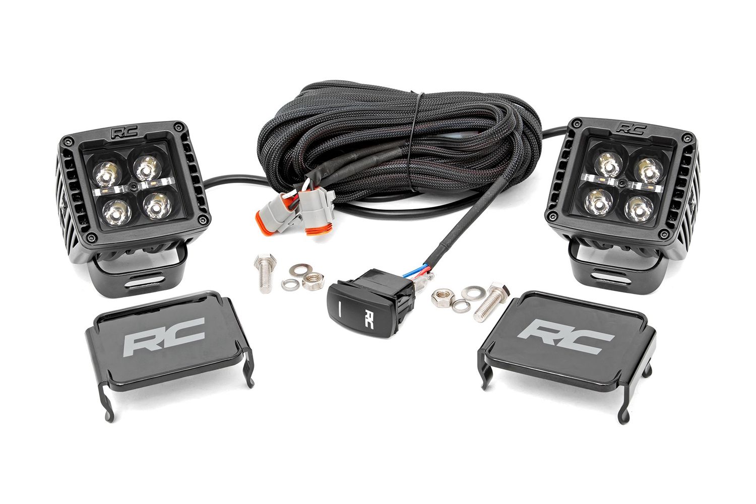 Rough Country 2 Inch Black Series LED Light Pods Spot | Square | Amber DRL For: Truck Jeep UTV SXS Rough Country 2 Inch Black Series LED Light Pods Spot | Square | Amber DRL For: Truck Jeep UTV SXS