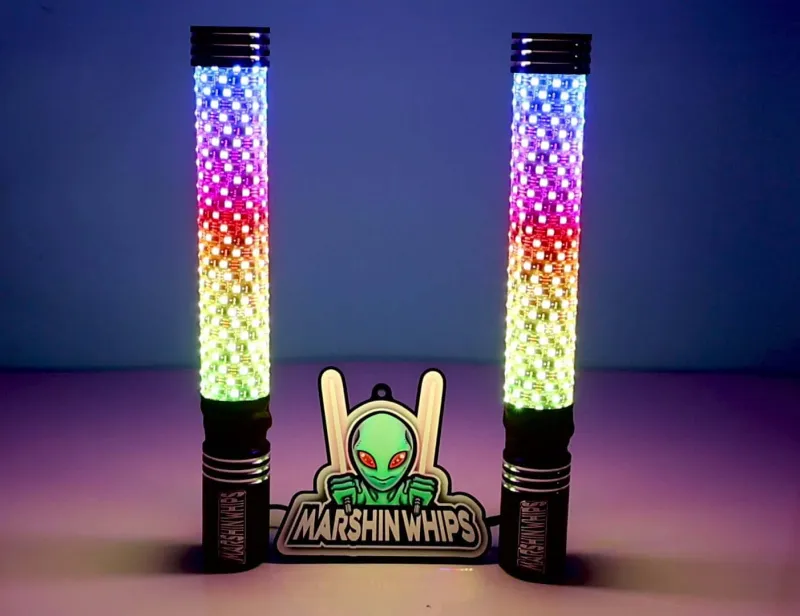 Marshin Whips Big Moe 2.0 Multi Color & Pure White with Brake and Turn Signals (1.5FT Set)