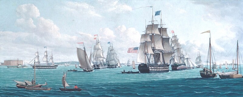 Thomas Thompson | The U. S. Ship Franklin, with a View of the Bay of New York 1825
