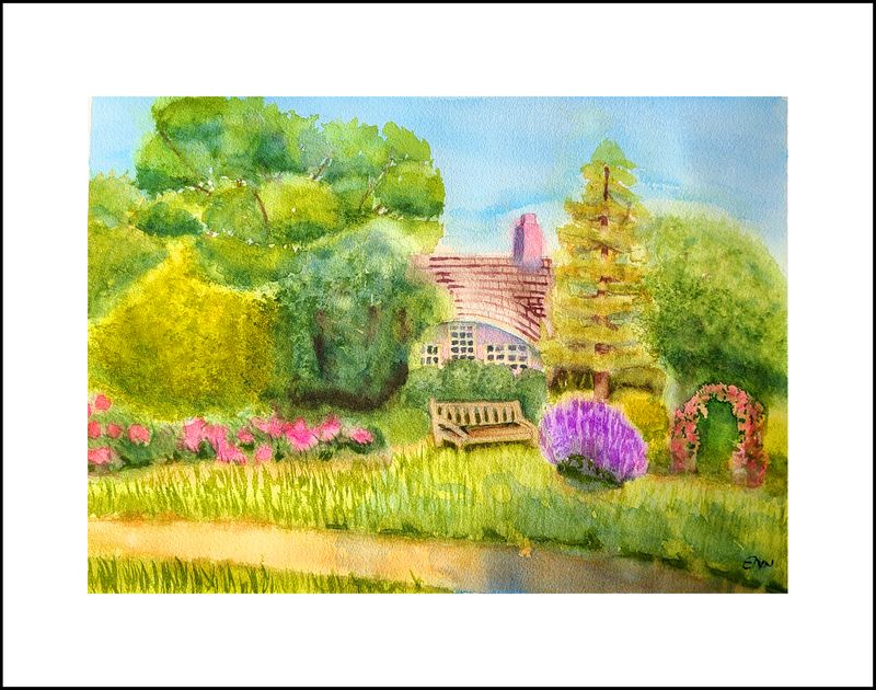 Cottage in the Garden at Planting Fields - Paintings of Planting Fields Arboretum