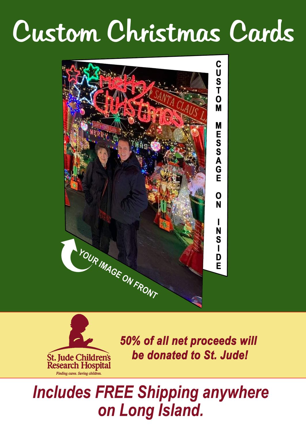St. Jude Charity Custom Fold Over Christmas Cards - Vertical or Horizontal: